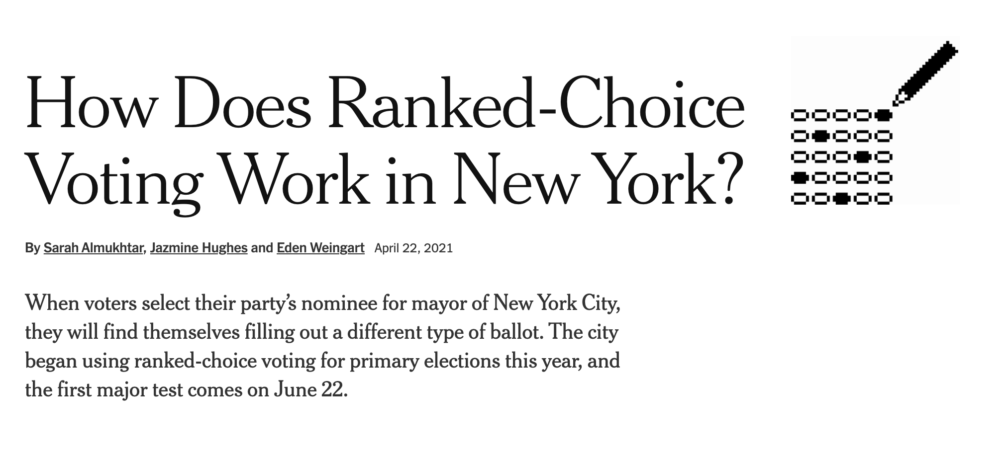 Media Mention: The New York Times Prints Ranked Choice Voting Explainer ...